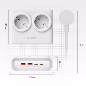 Orico PDC25 25W 6in1 maitinimo blokas 2x AC + 2x USB-A + 2x USB-C - baltas
