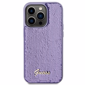 Guess Sequin Script Metal dėklas telefonui iPhone 15 Pro Max - violetinis