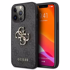 Guess GUHCP13L4GMGGR iPhone 13 Pro / iPhone 13 6.1 pilkas kietasis dėklas 4G Big Metal Logo