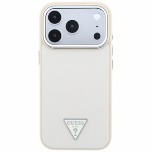 Guess Grained Triangle Logo MagSafe dėklas iPhone 18 Pro / 17 Pro – smėlinis