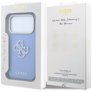 Guess Grained & Big Resin Logo dėklas iPhone 18 Pro Max / 17 Pro Max – mėlynas