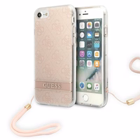 Guess GUOHCI8H4STP iPhone SE 2022 / SE 2020 / 7 / 8 rožinis kietasis dėklas su 4G rašto dirželiu