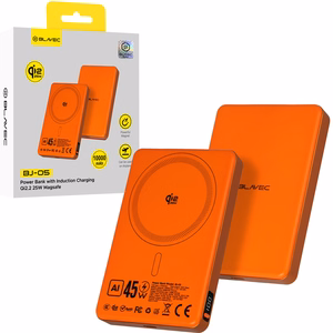 Blavec išorinė baterija 10000mAh BJ-05 Ultra Fast 16mm - Type C - Qi2.2 25W + PD 45W magnetinė indukcinė Magsafe 2 in 1 (PBBJ05-QI22MC10O) oranžinė aliuminis