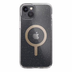 Speck Presidio Perfect-Clear with Glitter + MagSafe case for iPhone 15 Plus / 14 Plus, with Microban antimicrobial protection, Clear / Gold Glitter