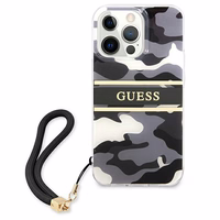 Guess GUHCP13LKCABBK iPhone 13 Pro / 13 6.1" juodas/juodas kietas dėklas Camo Strap Collection