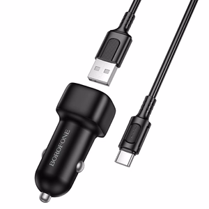 "Borofone" automobilinis įkroviklis BZ34 Cloud - USB - QC 3.0 18W su USB-C tipo kabeliu, juodas