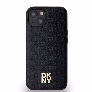 DKNY Odinis monogramos raštas su metaliniu logotipu magnetinis dėklas telefonui iPhone 15/14/13 - juodas