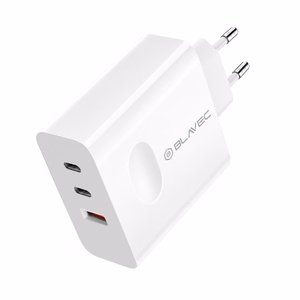 Blavec sieninis įkroviklis BC-11 GaN - USB + 2xType C - QC PD 65W 3A su Type C į Type C laidu (TCBC11G-U2CW653A) baltas