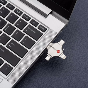 FORCELL F-DATA USB atmintukas Metal Quad 64GB USB3.2 Gen 1 (USB A / Type C / Lightning / Micro USB) sidabrinis