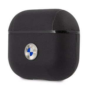 BMW natūralios odos dėklas su sidabriniu logotipu AirPods 3 - juodas