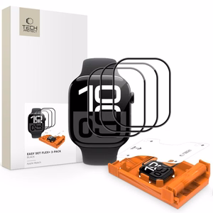 "Tech-Protect Easy Set Flex+" 3 pakuočių grūdintas stiklas "Apple Watch" 44 mm laikrodžiui - Juodas