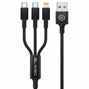 Blavec Trixo pintas kabelis - USB į 2xType C + Lightning - QC 18W PD60W 3A 1,3 m (CTR-U2CL3B13) juodas