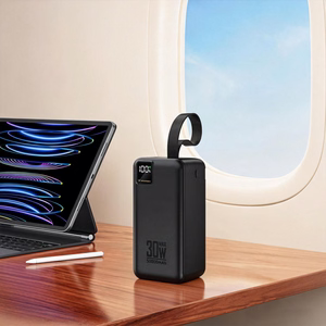 Wozinsky W8-B 50000mAh 30W išorinė baterija, 2xUSB-A, 2xUSB-C, USB micro, su žibintuvėliu, juoda