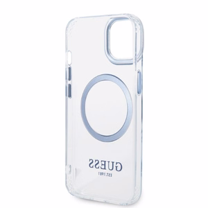 Guess Metalinis kontūras Magnetinis dėklas telefonui iPhone 14 Plus - mėlynas