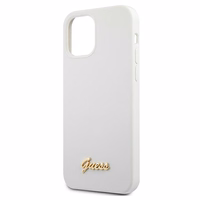 Guess GUHCP12SLSLMGWH iPhone 12 mini 5.4" baltas/baltas kietas dėklas Metal Logo Script