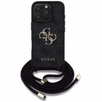 Guess 4G Big Logo Cord Stap dėklas telefonui iPhone 16 Pro - juodas