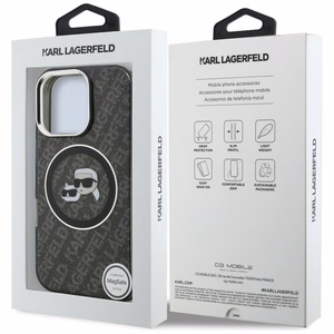 Karl Lagerfeld IML Glitter Karl & Choupette Heads Logo MagSafe Dėklas iPhone 16 Pro - juodas