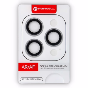 Forcell Premium grūdintas kameros objektyvo stiklas – iPhone 15 Pro / 15 Pro Max baltas titano spalvos