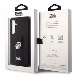Karl Lagerfeld Gripstand Saffiano Karl&Choupette Pins dėklas Samsung Galaxy S23 FE - juodas