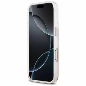 Guess dervos gėlės blizgus magnetinis dėklas telefonui iPhone 17 Pro rožinis