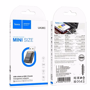 Adapteris USB A į USB C Hoco UA36C skaidrus juodas