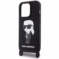 Karl Lagerfeld KLHCP15XSCBSKNK iPhone 15 Pro Max 6.7" kietas dėklas juodas/juodas Crossbody Silikoninis Ikonik