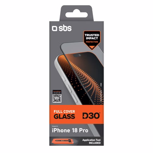 SBS D3O visą ekraną dengiantis apsauginis stiklas, skirtas iPhone 18 Pro, su aplikatoriumi