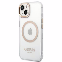 Guess GUHMP14MHTRMD iPhone 14 Plus 6.7 "auksinis / auksinis kietas dėklas Metalinis kontūras Magnetinis