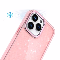 Blizgus dėklas telefonui iPhone 16 Pro - rožinis su blizgučiais