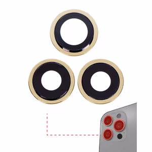 Galinės kameros stikliukas skirtas Apple iPhone 11 Pro / Pro Max galinės kameros stikliukas originalus / 3vnt / (su auksiniu rėmeliu)