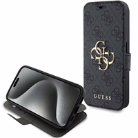 Guess 4G Metal Logo dėklas iPhone 15 Pro - pilkas