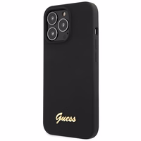 Dėklas Guess GUHCP13XLSLMGBK iPhone 13 Pro Max 6.7" juoda/juoda kietas dėklas Silikoninis Užrašas Auksinis Logotipas
