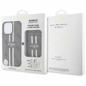 Guess 4G Stripes dėklas su Magnetinė pinigine iPhone 16 Pro Max - rudas