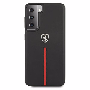 Dėklas telefonui Ferrari FEOSIHCS21SBK S21 G991 juodas/juodas kietasis dėklas Off Track odinė nailoninė juostelė