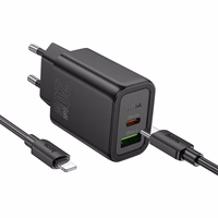 Įkroviklis telefonui Hoco USB A + USB C QC3.0 PD 3A 20W + kabelis USB C į USB C N61 juodas