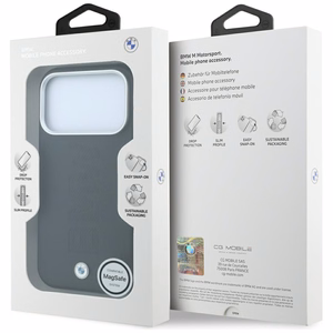 BMW Sign Deboss Quilted Metal Logo MagSafe dėklas, skirtas iPhone 18 Pro Max – tamsiai pilkas