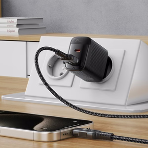 Acefast A106 GaN PD sieninis įkroviklis, 45 W, USB-C, USB-A, juodas