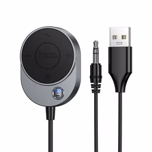 Беспроводной автомобильный приёмник Hoco AUX Bluetooth с кабелем Jack 3,5 мм E150 металлик серый
