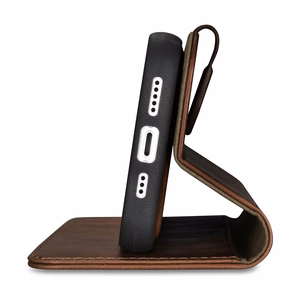 iCarer Oil Wax piniginės tipo 2in1 odinis atveriamas dėklas telefonui iPhone 14 Pro su Anti-RFID rudas (WMI14220722-BN)