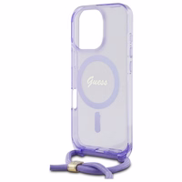 Guess Crossbody Cord Script Magnetinis dėklas iPhone 16 Pro Max - violetinis
