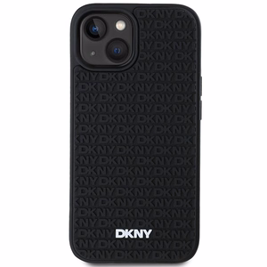 DKNY 3D Guminis dėklas su pasikartojančiu raštu iPhone 15/14/13 - juodas