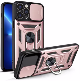 Hybrid Armor Camshield dėklas telefonui iPhone 13 Pro Max šarvuotas dėklas su kameros dangteliu rožinis