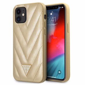 Guess GUHCP12SPUVQTMLBE iPhone 12 mini 5.4" auksinis/auksinis kietas dėklas V-Quilted kolekcija