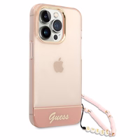 Guess GUHCP14LHGCOHP iPhone 14 Pro 6.1" rožinis/rožinis kietas dėklas Permatomas Perlų Dirželis