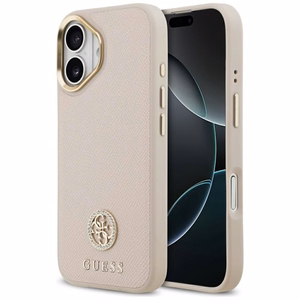 GUESS magnetinis dėklas telefonui IPHONE 17, suderinamas su MagSafe GUHMP17SPGCRMDEP (PU dėklas su grūdėtu Strass logotipu) rožinis