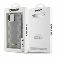 DKNY Odinis languotas mono raštas magnetinis iPhone 15 dėklas - smėlinis