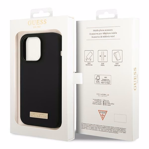 Guess GUHMP14XSBPLK iPhone 14 Pro Max 6.7" juodas/juodas kietas dėklas Silikoninė logotipo plokštelė Magnetinis