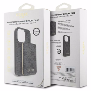 Guess 4G Metal Logo dėklas telefonui rinkinys iPhone 13 Pro Max + 5000mAh Magnetinė išorinė baterija - juoda
