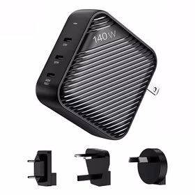 Sieninis įkroviklis INVZI GanHub 3x USB-C, 140W, EU/UK/AU/US (juodas)