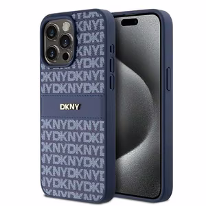 DKNY Leather Mono Stripe & Metal Logo чехол для iPhone 15 Pro Max - синий
